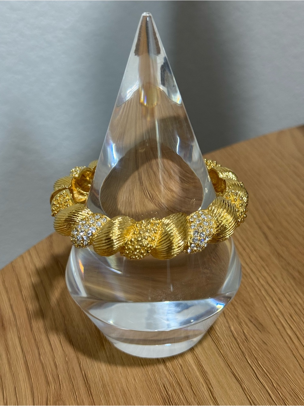 Vintage Textured Gold Tone Pavé Crystal Bracelet